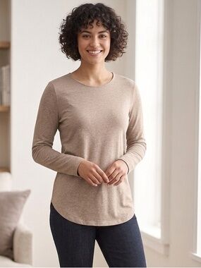 J Jill pure Jill shirt tail tee long sleeve Heather oatmeal Medium